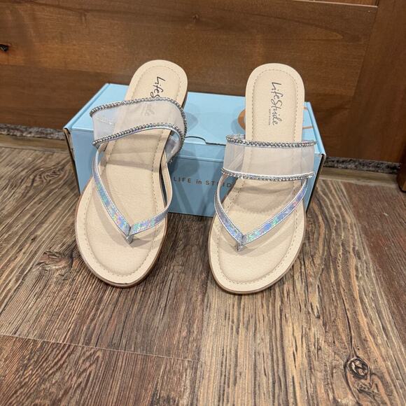Lifestride Radiant Glow Iridescent flat slide sandal Size 9W - Picture 1 of 5